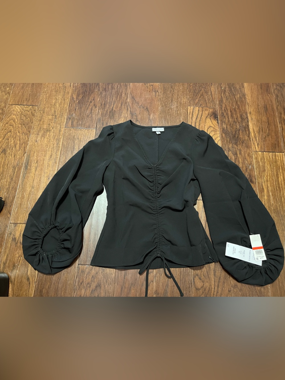 Sam & Jess Long Sleeve Ruched Black Top, Size XS New with tags